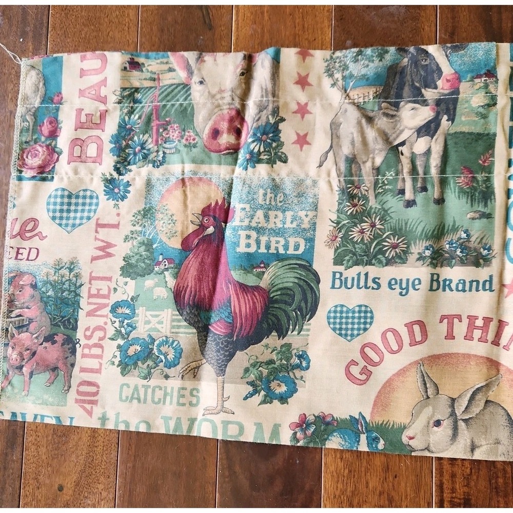 Vtg Fabric Valance Country Farm Cow Pig Cottagecore Joann Kessler 69"×14"
